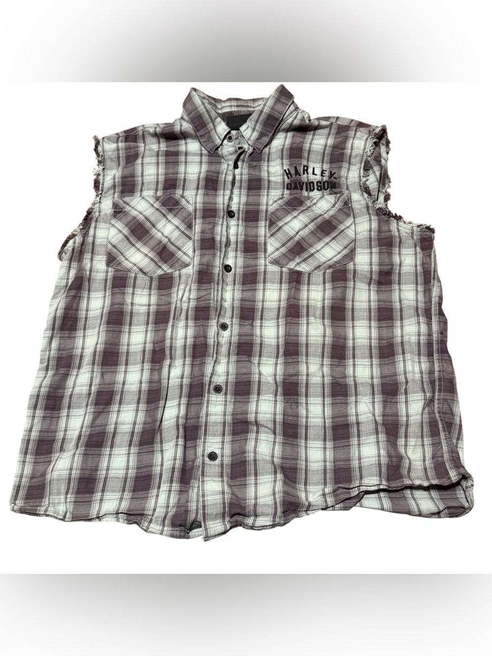 Harley-Davidson Blowout Plaid Sleeveless Muscle Shirt Mens 2XL Cutoff